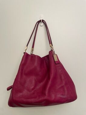 Coach Deep Magenta Pebbled Leather Tote with Gold Hardware
